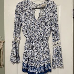Blue and White Hippie styled Romper, super soft and comfortable!